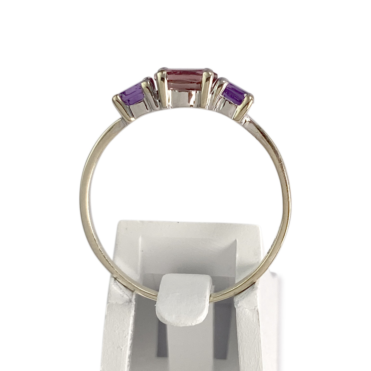 Bague d'occasion or 375 blanc tourmaline rose améthystes - vue 3