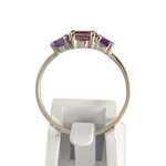 Pre-owned 375 white gold ring with pink tourmaline and amethysts - view 3