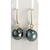 Boucles d'oreilles d'occasion  or 375 2 tons perles de Tahiti diamants