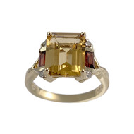 Bague d'occasion or 375 jaune citrine grenat diamant