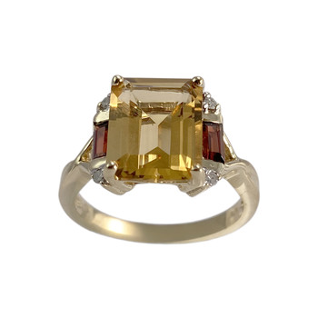 Bague d'occasion or 375 jaune citrine grenat diamant