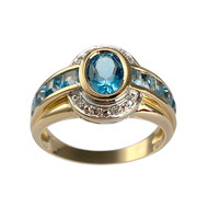 Bague d'occasion  or 750 2 tons topazes Swiss blue diamants