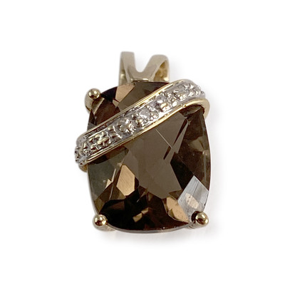 Pendentif d'occasion or 750 2 tons quartz fumé diamant - vue 1