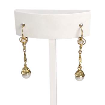 Boucles d'oreilles dormeuses d'occasion or 750 jaune perles de culture