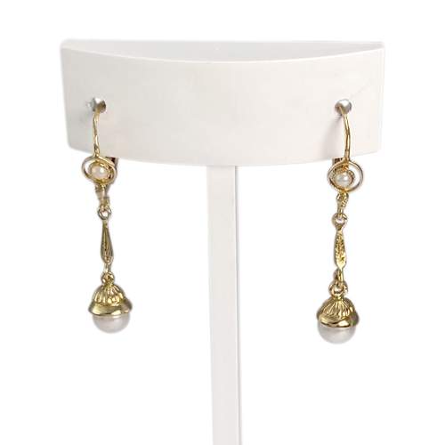 Boucles d'oreilles dormeuses d'occasion or 750 jaune perles de culture