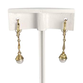 Boucles d'oreilles dormeuses d'occasion or 750 jaune perles de culture