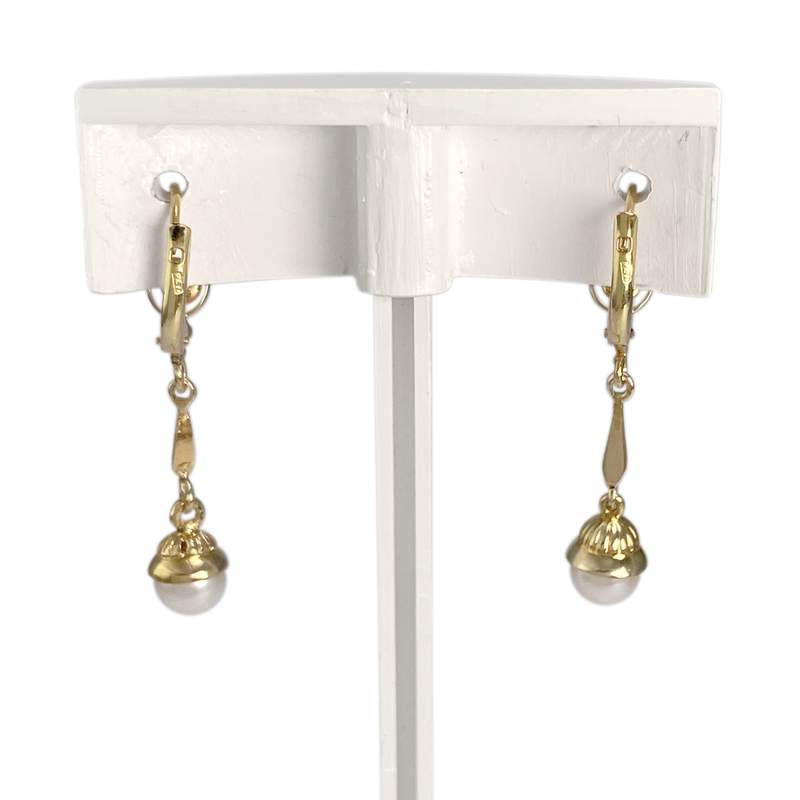 Boucles d'oreilles dormeuses d'occasion or 750 jaune perles de culture - vue 3