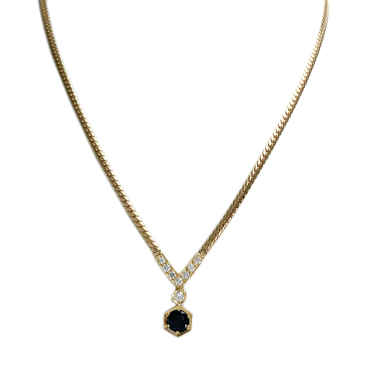 Collier d'occasion or 750 jaune maille anglaise saphir diamants