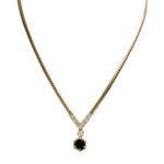 Collier d'occasion or 750 jaune maille anglaise saphir diamants - vue 1