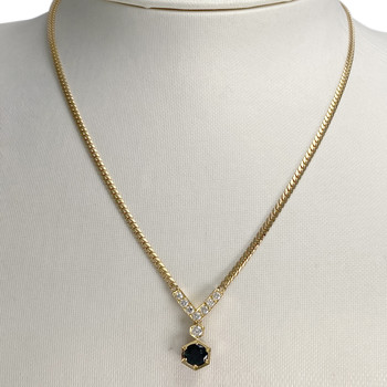 Collier d'occasion or 750 jaune maille anglaise saphir diamants