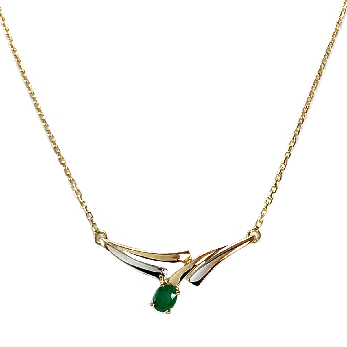 Collier d'occasion or 750 jaune maille forcat emeraude