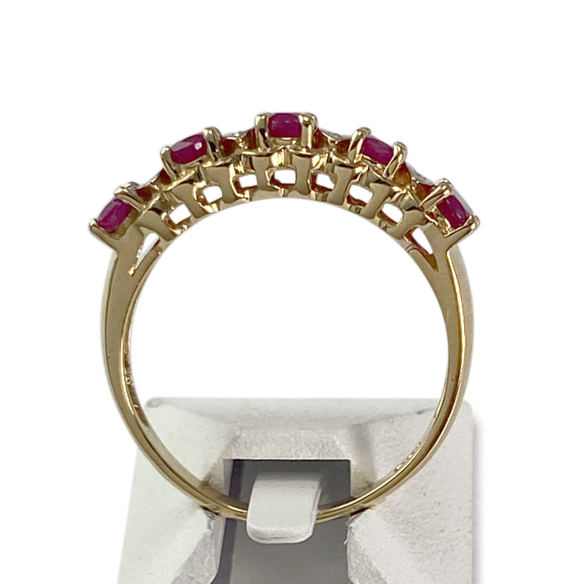 Tweedehands goud 750 gele robijn diamanten ring - bekijk 3