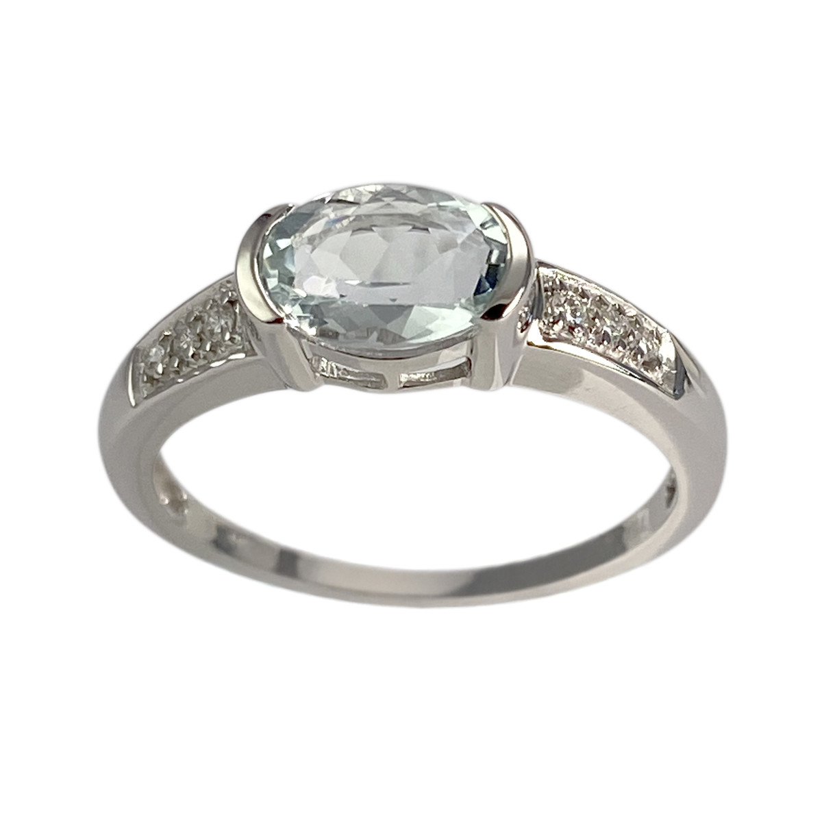 Bague d'occasion or 750 blanc diamants aigue marine