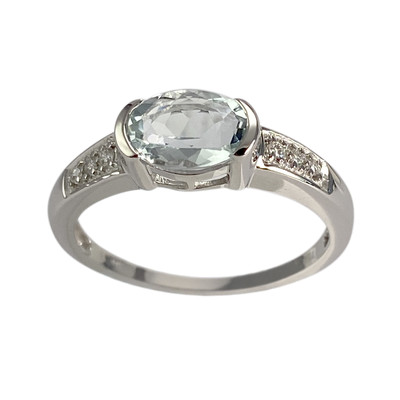 Bague d'occasion or 750 blanc diamants aigue marine