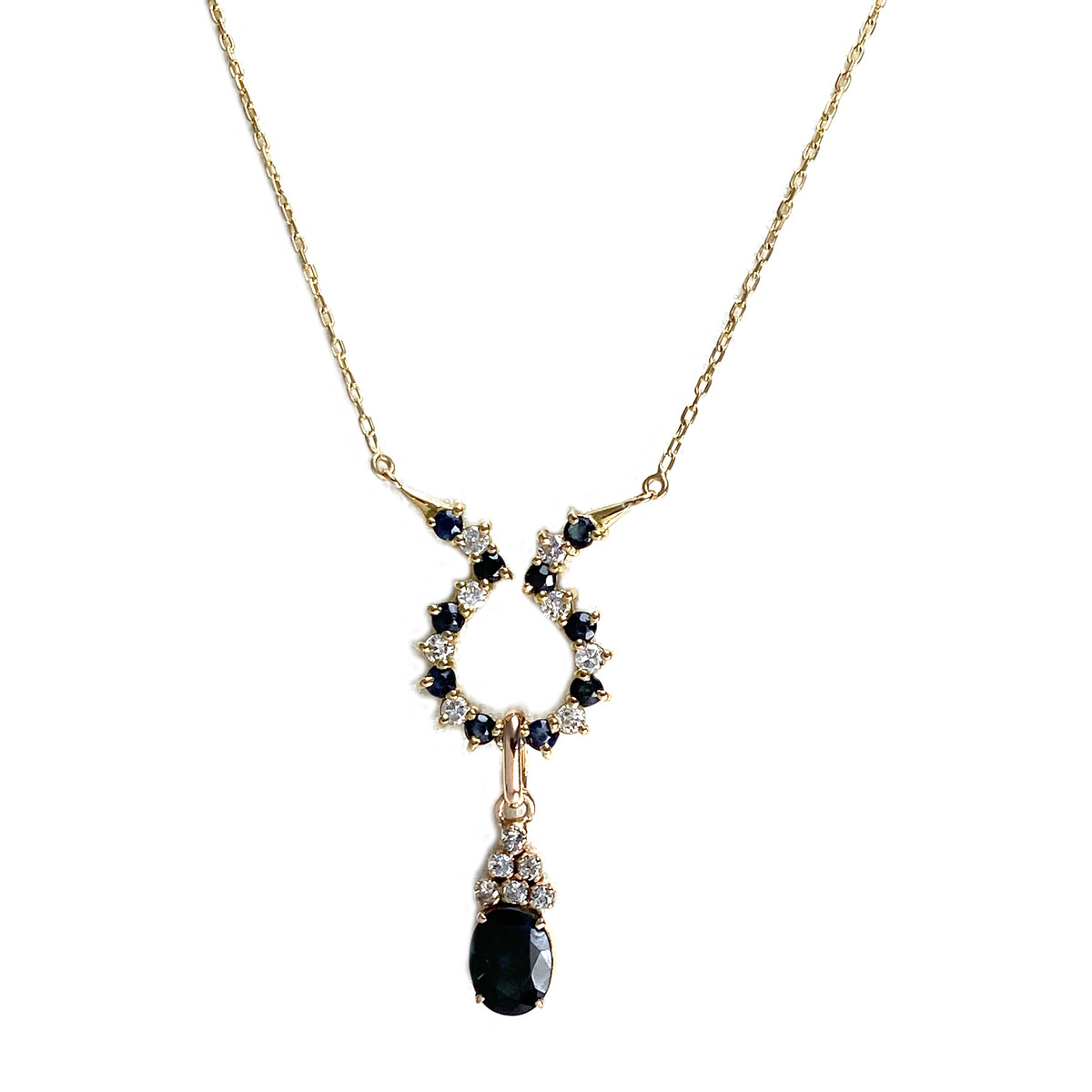 Collier d'occasion  or 750 2 tons maille forçat saphirs diamants