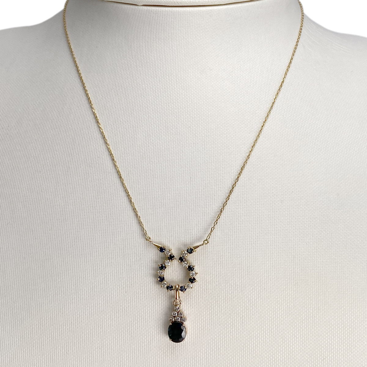 Collier d'occasion  or 750 2 tons maille forçat saphirs diamants - vue 2