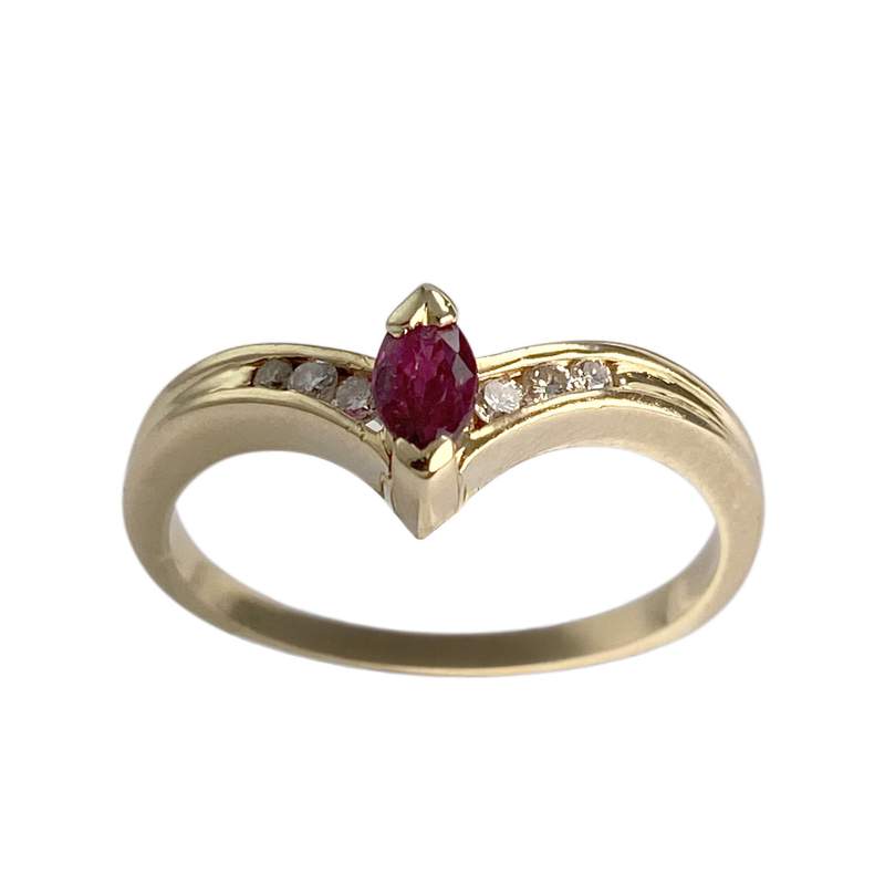 Bague d'occasion or 750 jaune rubis diamants - vue 1