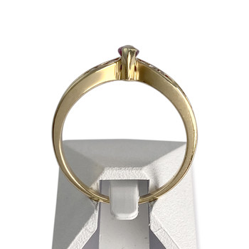 Tweedehands gouden ring 750 gele robijn diamant