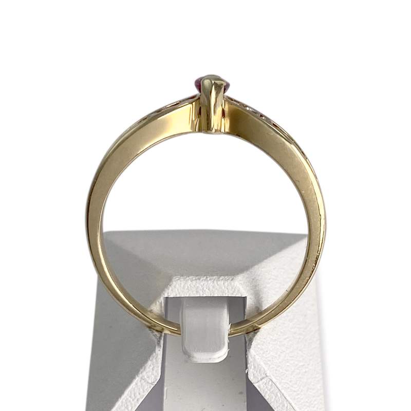 Bague d'occasion or 750 jaune rubis diamants - vue 3