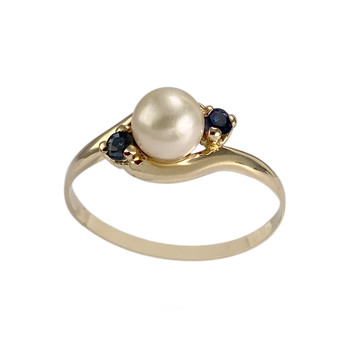Bague d'occasion or 750 jaune saphirs perle de culture