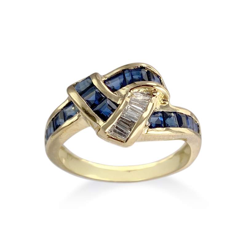 Bague d'occasion or 750 jaune diamants saphirs - vue 1