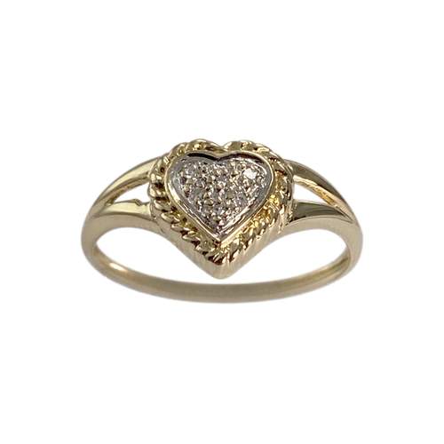 Pre-owned 750 two-tone gold ring with a heart and diamonds
