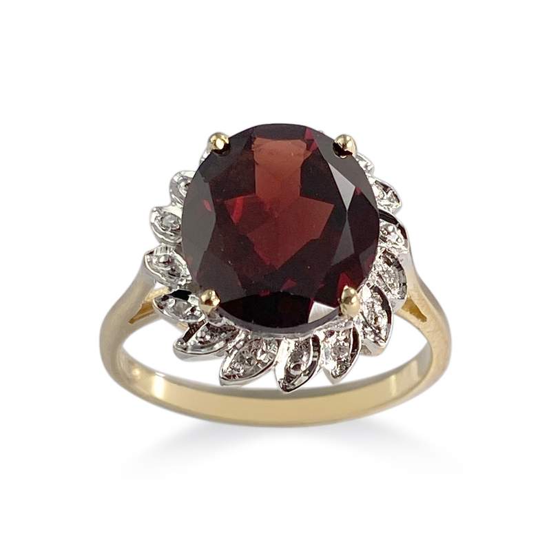 Bague d'occasion 2 ors 750 grenat diamants - vue 1