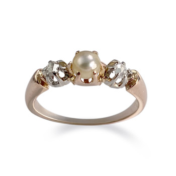 Bague d'occasion or 750 rose perle de culture diamants