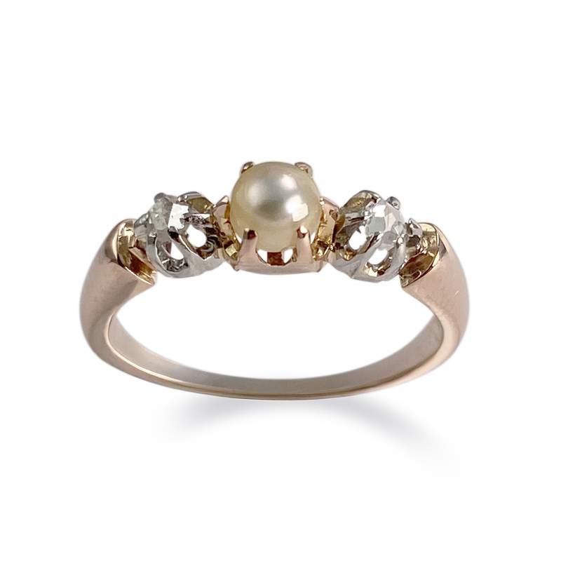 Bague d'occasion or 750 rose perle de culture diamants - vue 1
