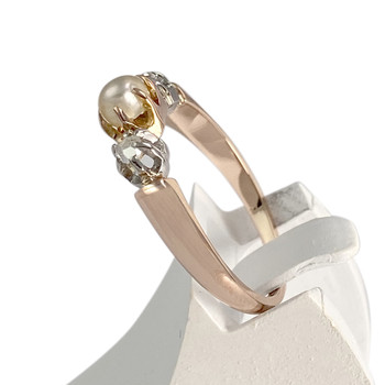 Bague d'occasion or 750 rose perle de culture diamants