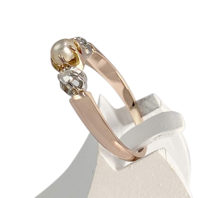Bague d'occasion or 750 rose perle de culture diamants - vue 2