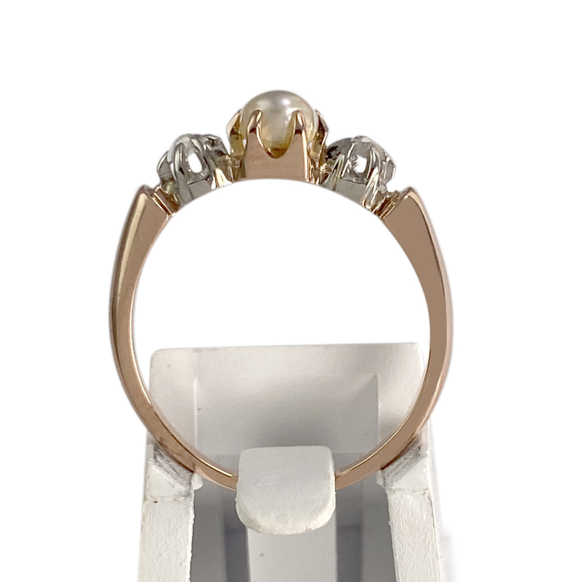 Bague d'occasion or 750 rose perle de culture diamants - vue 3