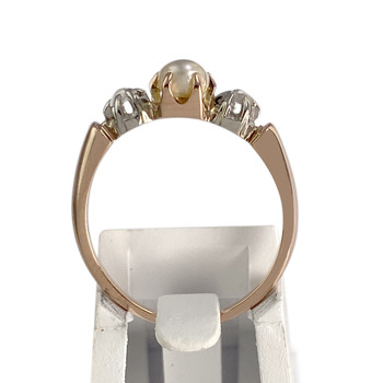 Bague d'occasion or 750 rose perle de culture diamants
