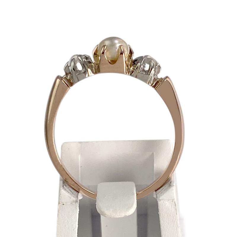Bague d'occasion or 750 rose perle de culture diamants - vue 3