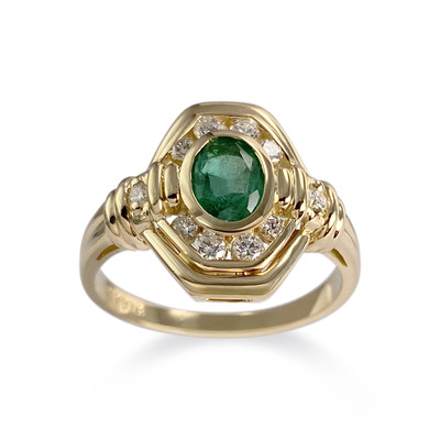 Second-hand gold 750 yellow diamond emerald ring