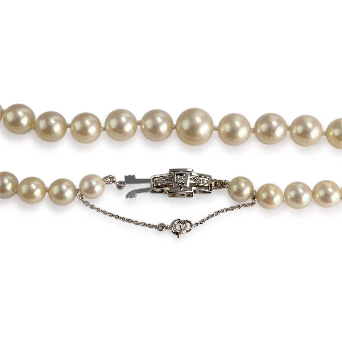 Collier d'occasion or 750 blanc diamant perle de culture du japon - vue 3