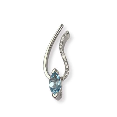 Pendentif d'occasion or 750 blanc topaze Sky blue traitée diamants