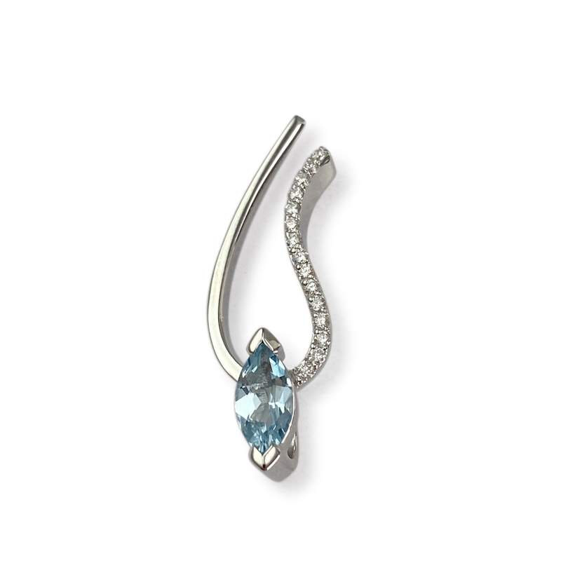Pendentif d'occasion or 750 blanc topaze Sky blue traitée diamants - vue 1