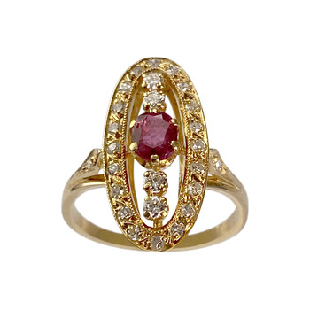 Second-hand gold ring 750 yellow ruby diamonds