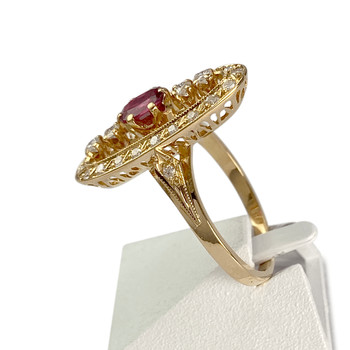 Second-hand gold ring 750 yellow ruby diamonds