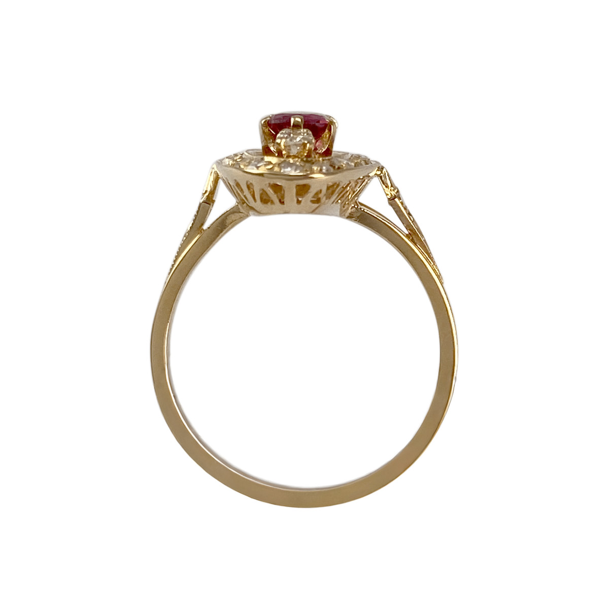 Second hand gold ring 750 yellow ruby diamonds - view 3