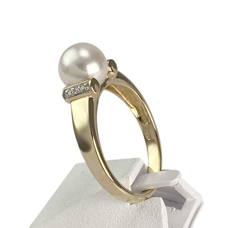 Bague d'occasion  or 750 2 tons diamant perle de culture - vue 2