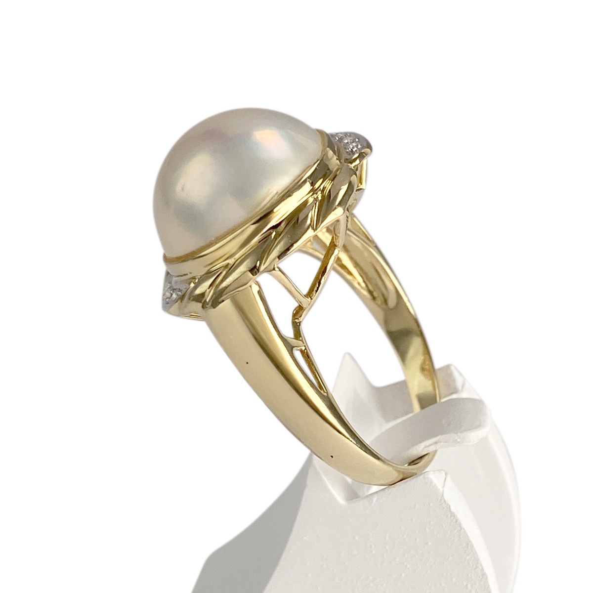 Bague d'occasion or 750 jaune diamants perle de culture - vue 2