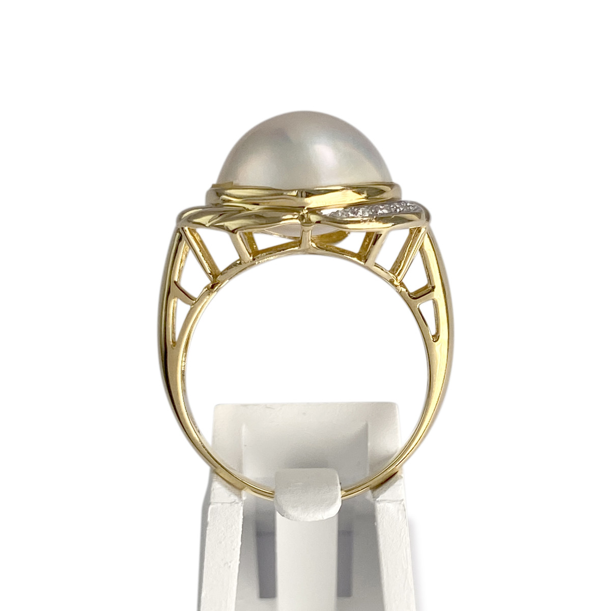 Bague d'occasion or 750 jaune diamants perle de culture - vue 3