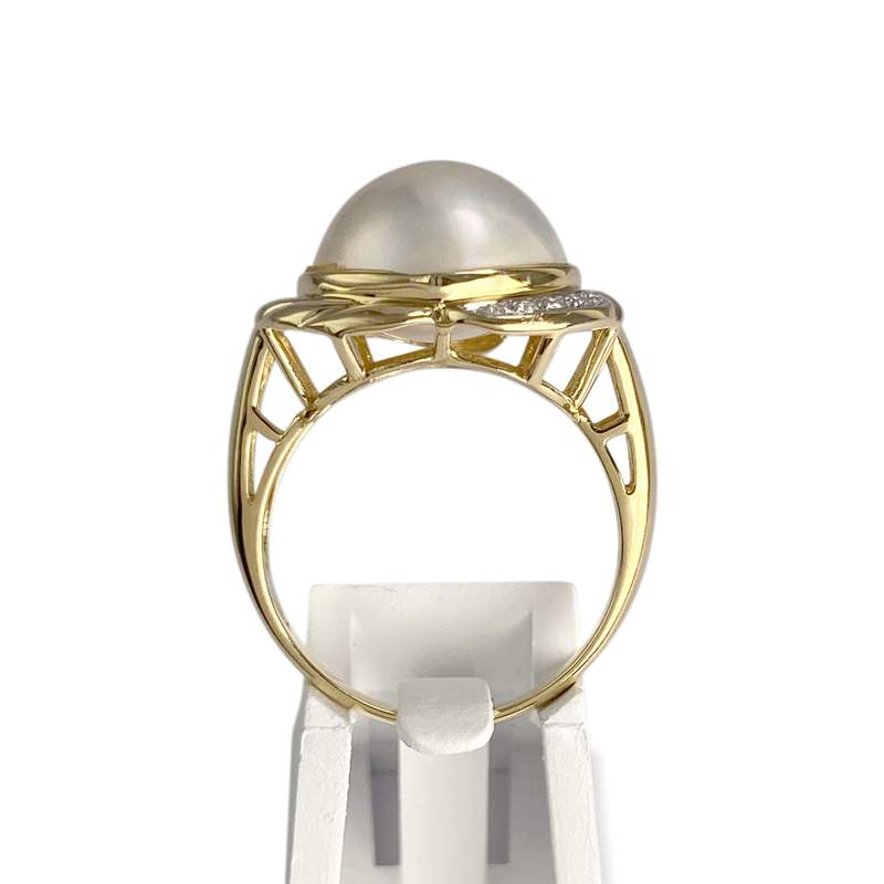 Bague d'occasion or 750 jaune diamants perle de culture - vue 3