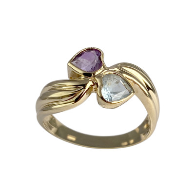 Bague d'occasion or 750 jaune topaze sky blue amethyste - vue 1