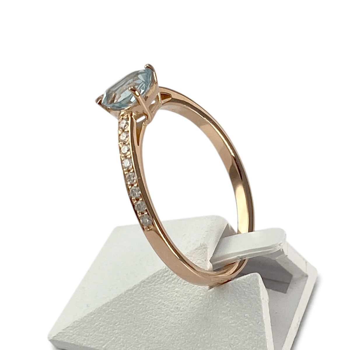 Bague d'occasion or 750 jaune aigue marine diamant - vue 2