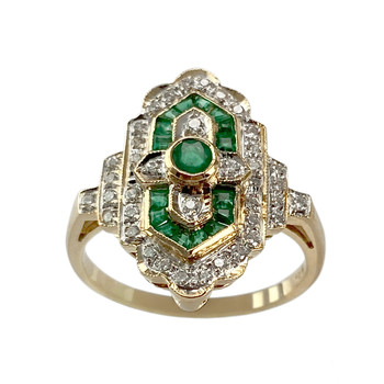 Bague d'occasion  or 750 2 tons  émeraude diamants