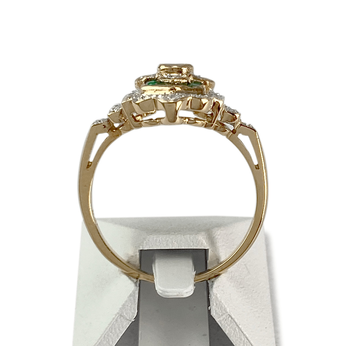 Bague d'occasion  or 750 2 tons  émeraude diamants - vue 3