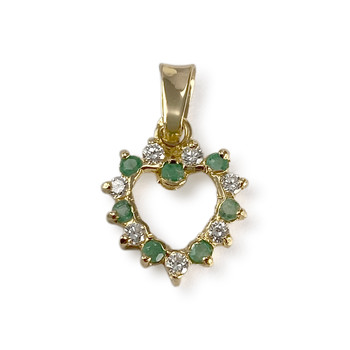 Pendentif coeur d'occasion or 750 jaune zirconias émeraudes